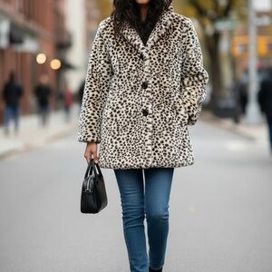 Leopard Print Fun Faux Fur Women's Coat